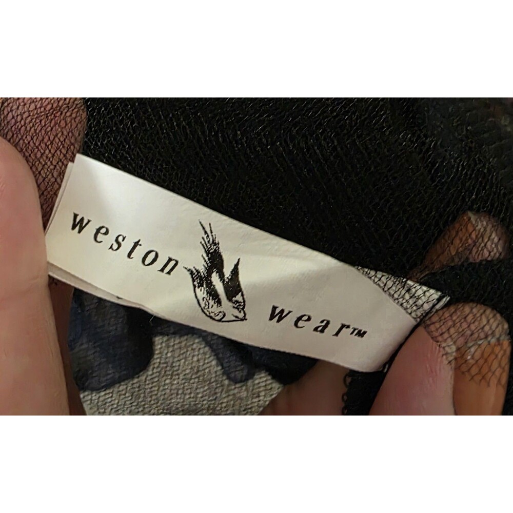 Weston Wear Dress Size Small Short Sleeve Blue Brown Print Ruffle Skater Tulle - Picture 5 of 9